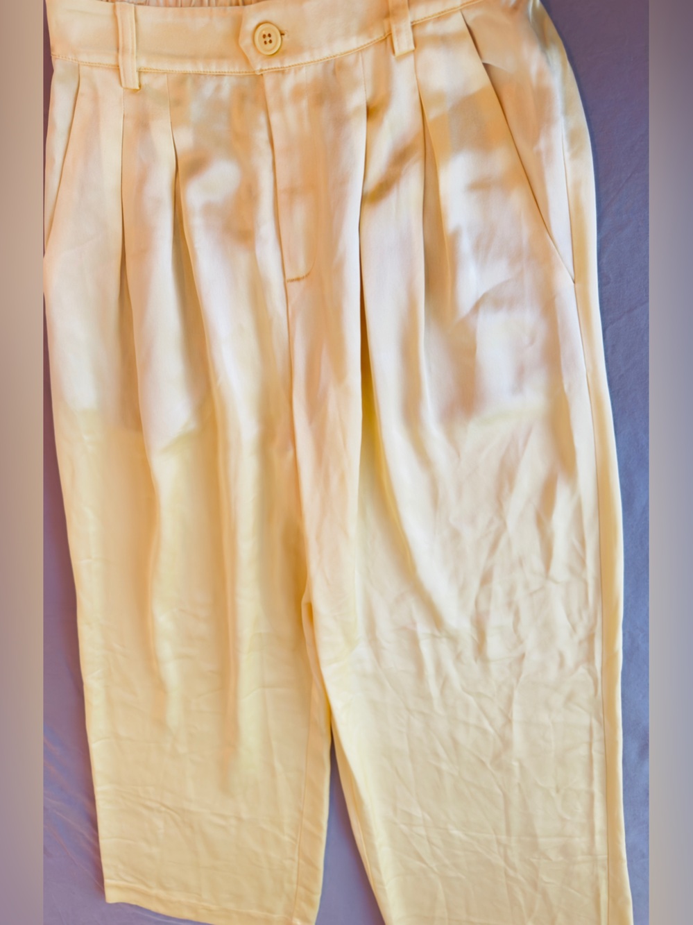 CAMI NYC Davina Sunlight Pale Yellow Wide Leg Satin Trousers Flowy & Silky Pants - Picture 9 of 16